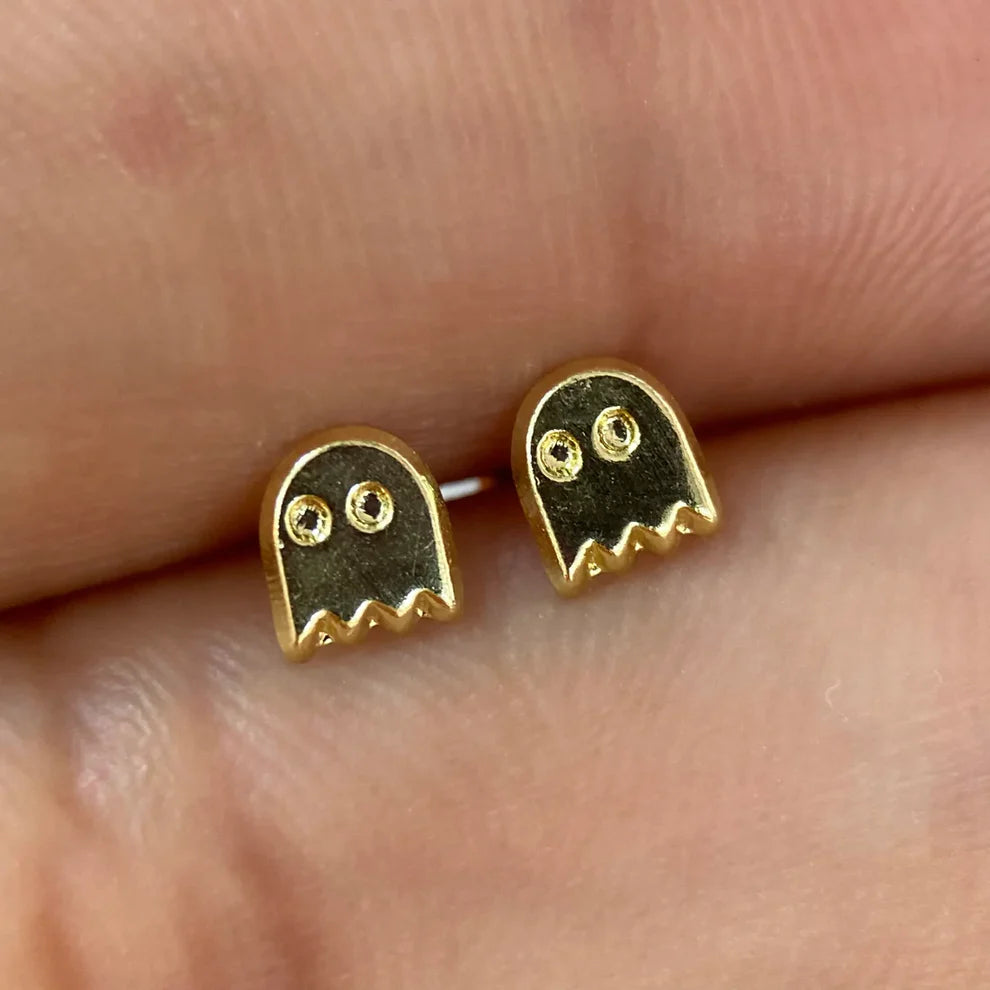 Broqueles Fantasma Pac Man en Oro Amarillo 10k Cod. BRO289 5mm