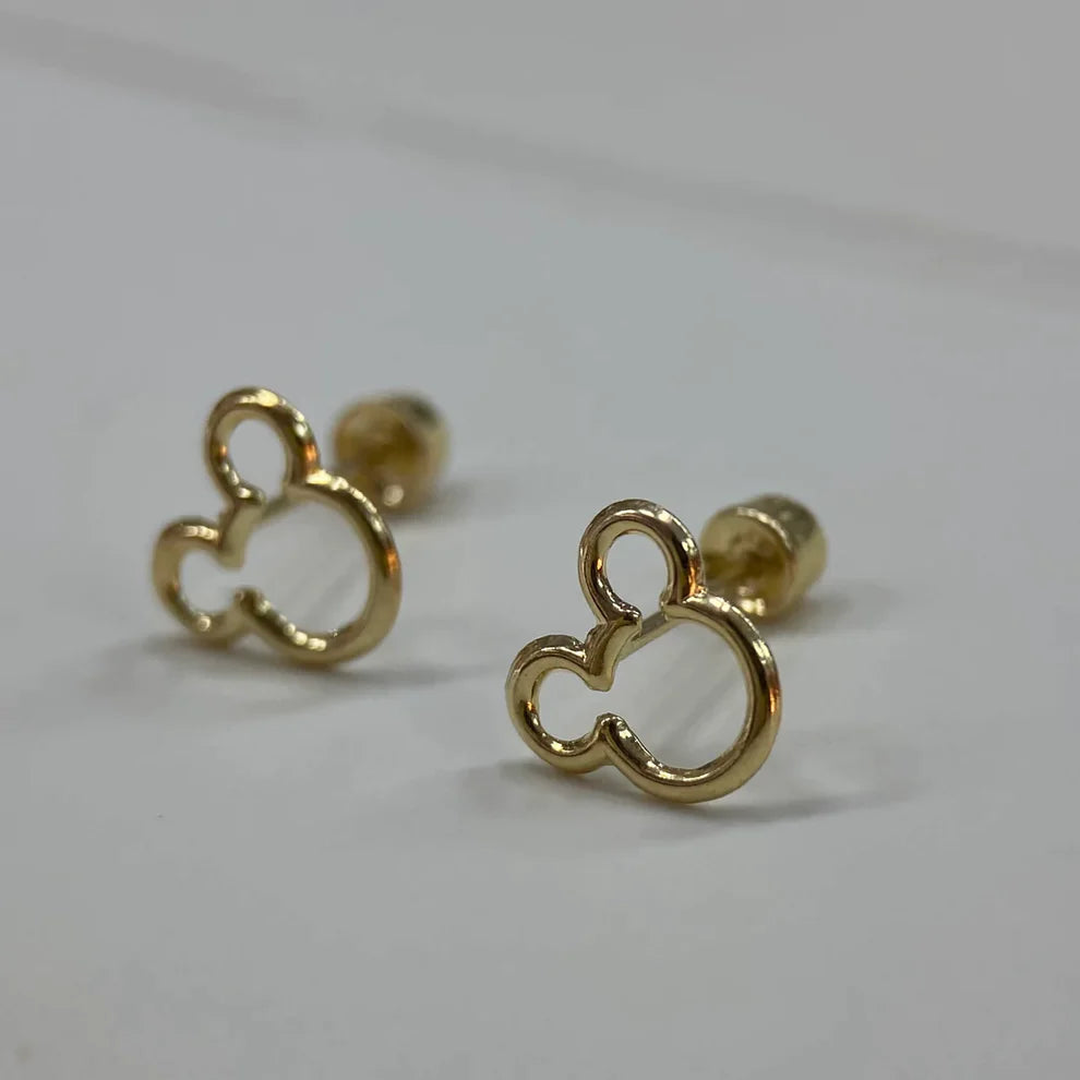 Broqueles Silueta Mickey en Oro Amarillo 10k Cod.BROML016 7.5mm