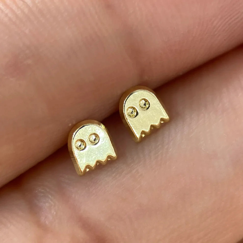 Broqueles Fantasma Pac Man en Oro Amarillo 10k Cod. BRO289 5mm
