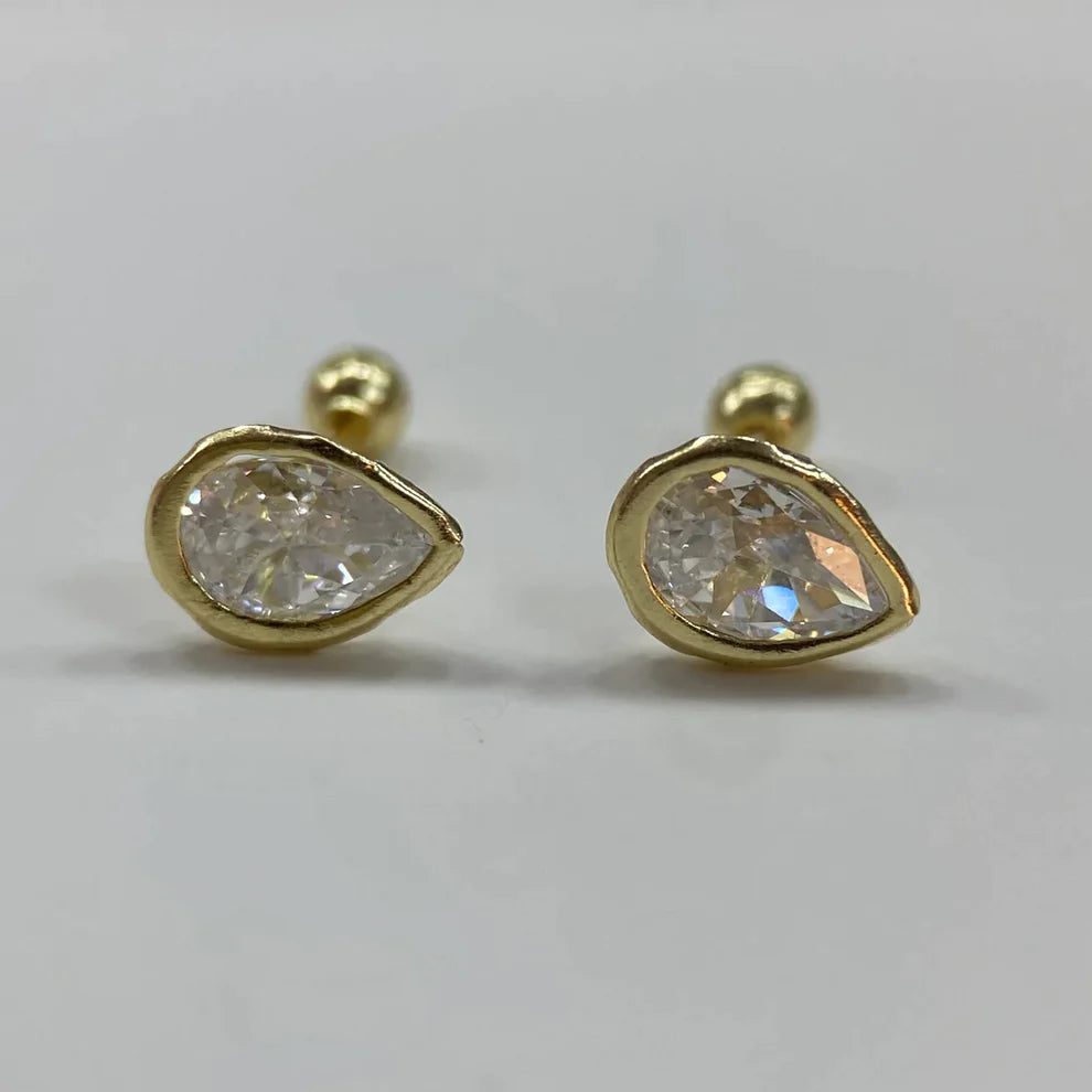 Broqueles Gota Bisel en Oro Amarillo 10k Circonia Blanca Cod.BRO217