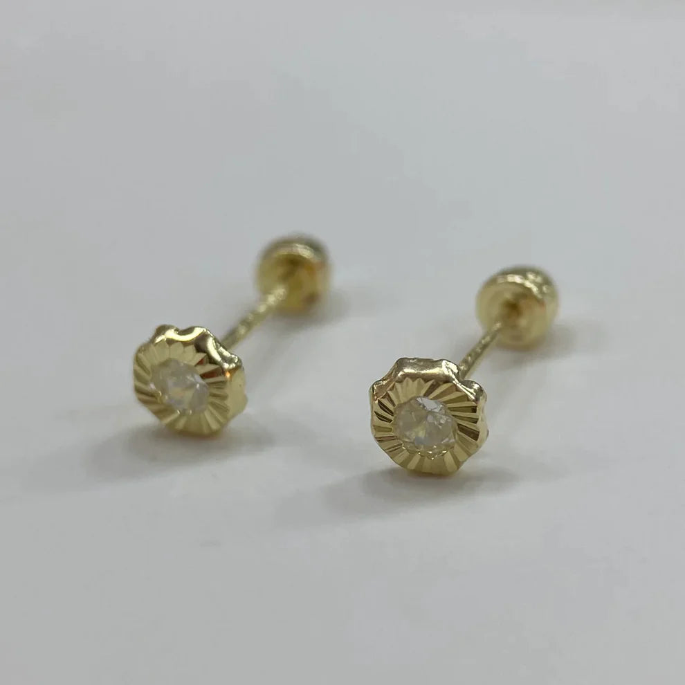 Broqueles Hexagono Diamantado en oro Amarillo 10k con Circonia Cod.BROML006 4MM