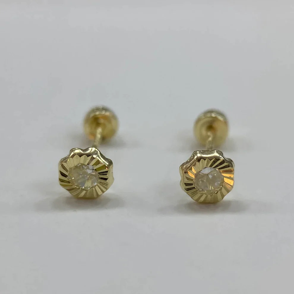 Broqueles Hexagono Diamantado en oro Amarillo 10k con Circonia Cod.BROML006 4MM