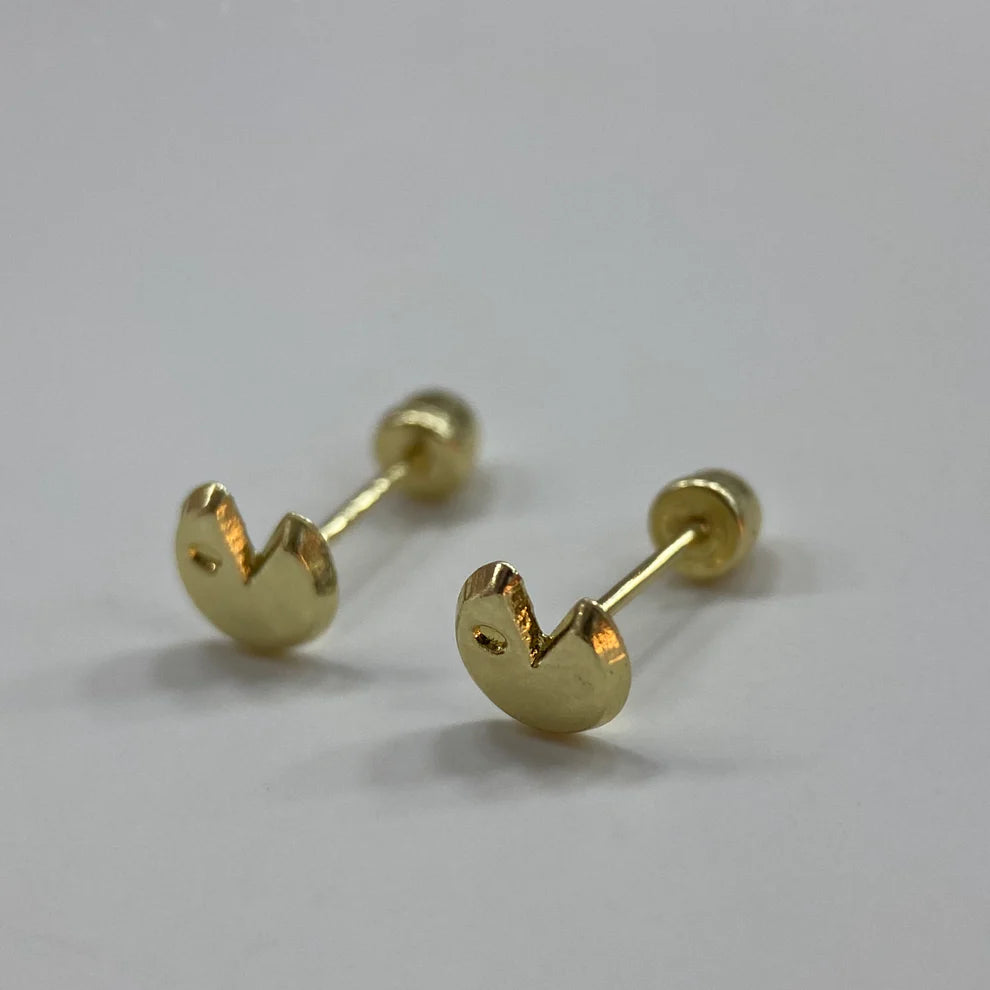 Broqueles Pac Man en Oro Amarillo 10k Cod.BRO208 4.5mm