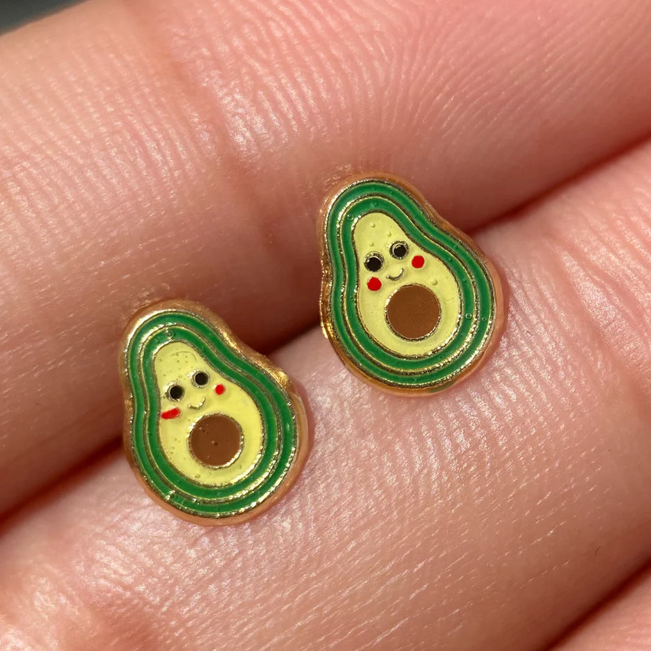 Broqueles Ahuacate Esmaltado en Oro Amarillo 10k Cod.BRO242 9mm