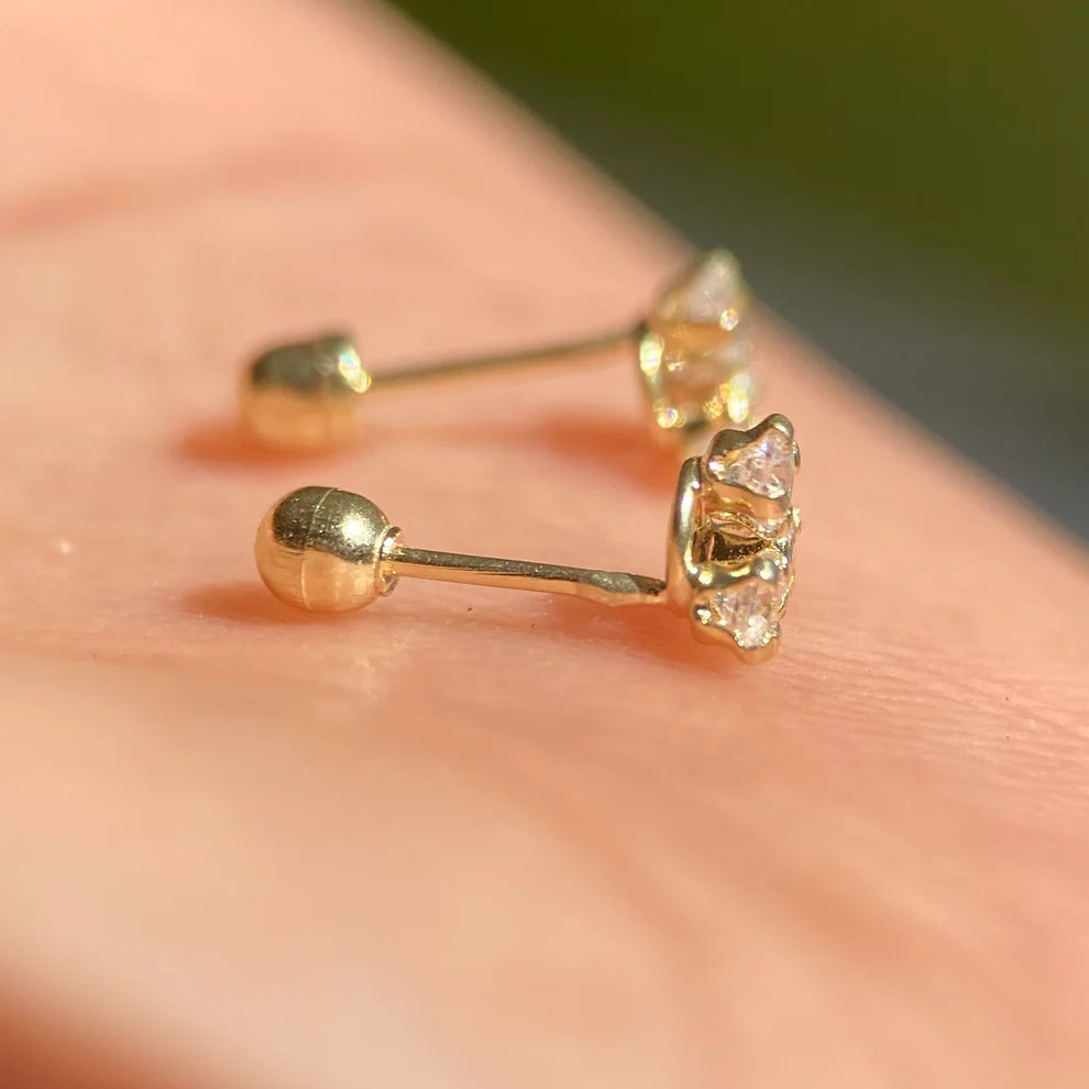 Broqueles Triangulo Oro Amarillo 10k con Circonia Cod.BRO270 4.5mm