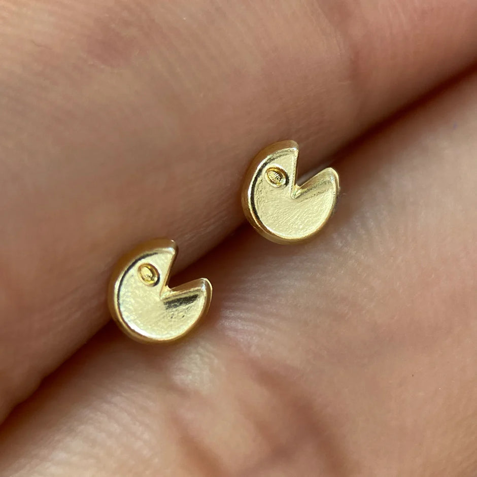 Broqueles Pac Man en Oro Amarillo 10k Cod.BRO208 4.5mm