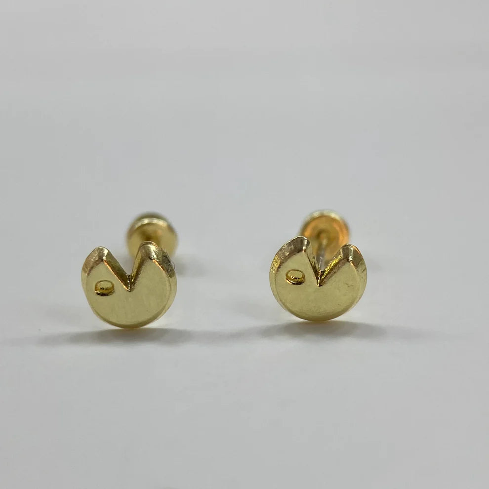 Broqueles Pac Man en Oro Amarillo 10k Cod.BRO208 4.5mm