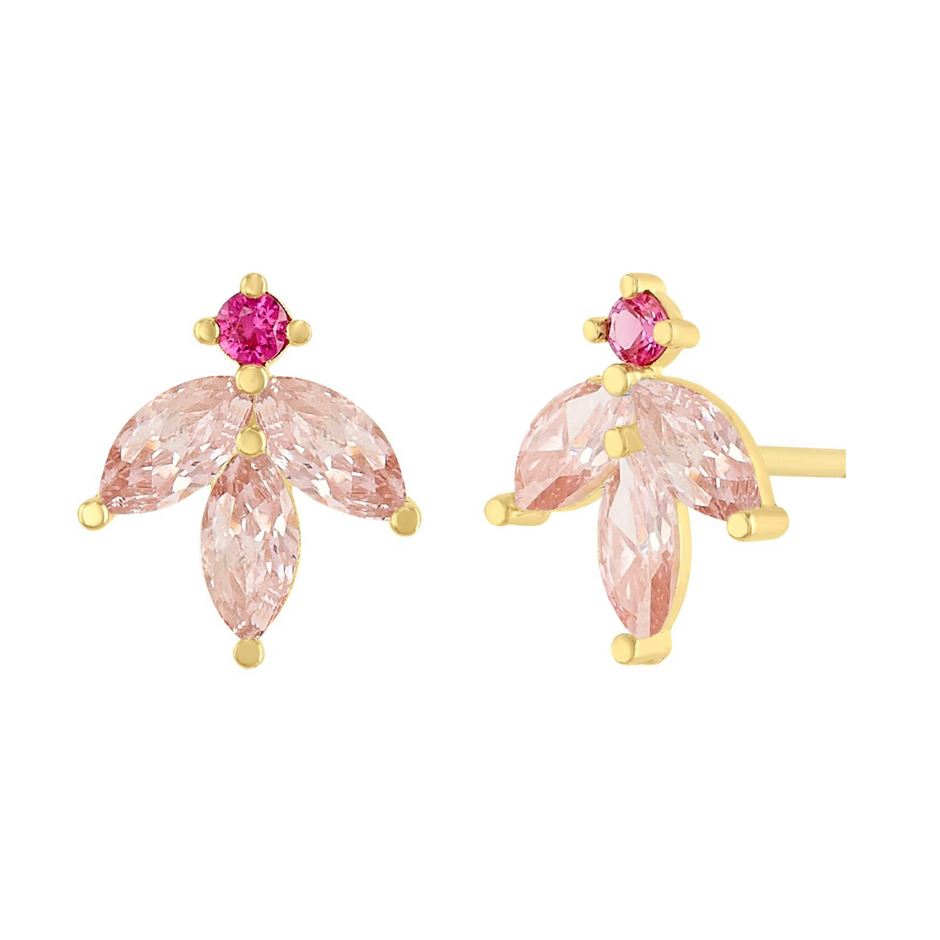 Broqueles Hoja Marquise en oro amarillo 10k con circonia rosa Cod: 14937 7mm