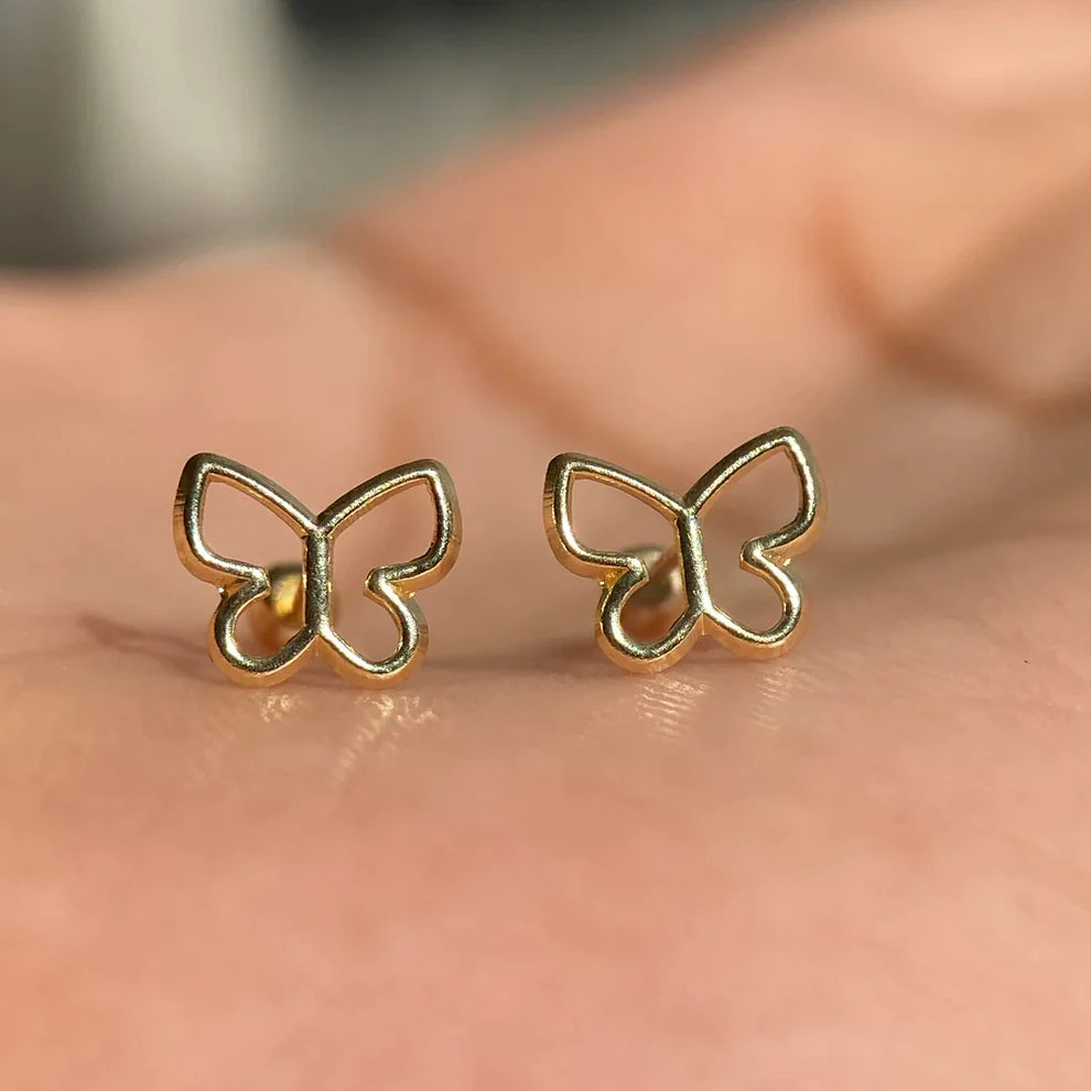 Broqueles Silueta Mariposa en Oro Amarillo 10k Cod.BRO340 7.5mm