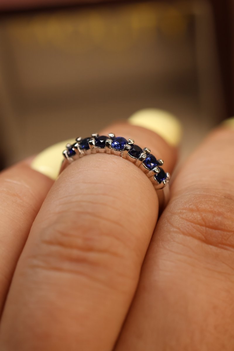 Media Churumbela en Oro Blanco 14k con Zafiros Azul Rey Mod.15950 Talla - 6 - Mouty Joyería