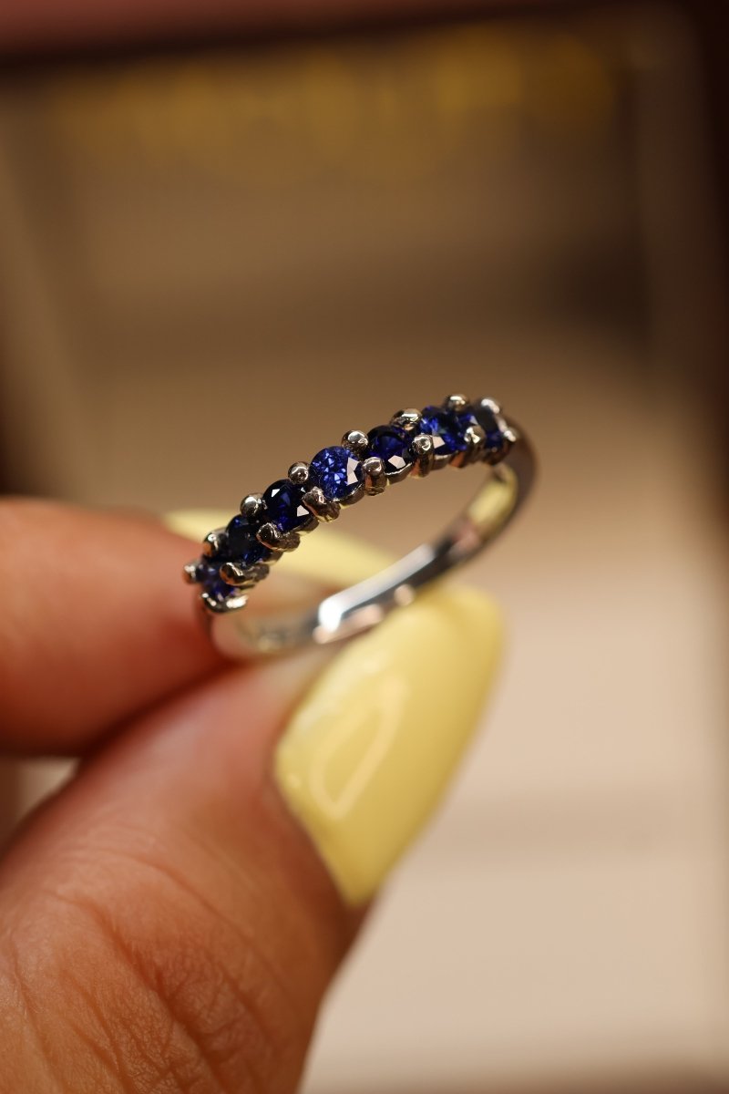 Media Churumbela en Oro Blanco 14k con Zafiros Azul Rey Mod.15950 Talla - 6 - Mouty Joyería