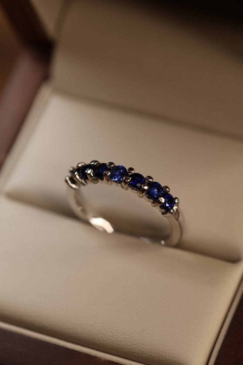 Media Churumbela en Oro Blanco 14k con Zafiros Azul Rey Mod.15950 Talla - 6 - Mouty Joyería