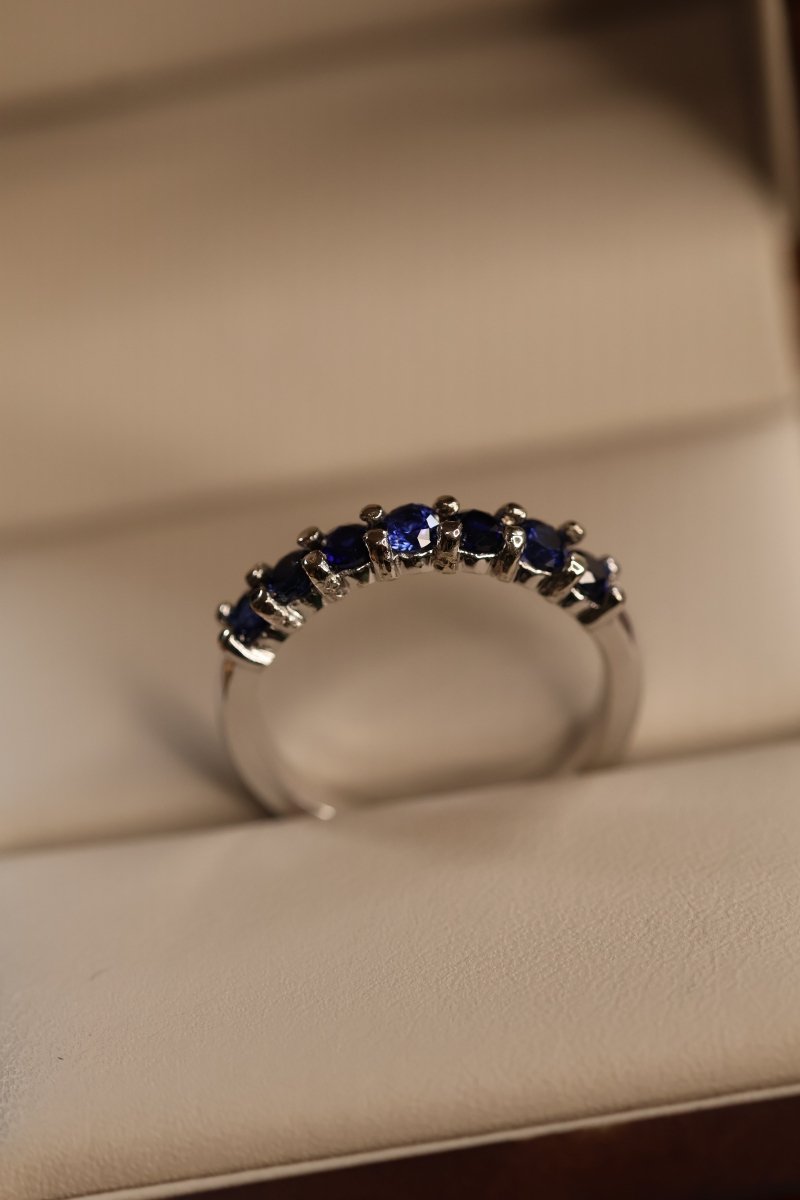 Media Churumbela en Oro Blanco 14k con Zafiros Azul Rey Mod.15950 Talla - 6 - Mouty Joyería