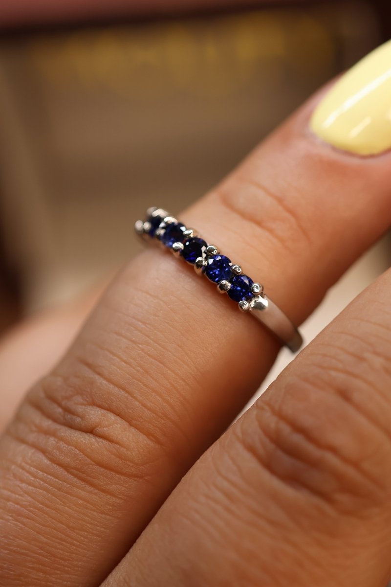 Media Churumbela en Oro Blanco 14k con Zafiros Azul Rey Mod.15950 Talla - 6 - Mouty Joyería