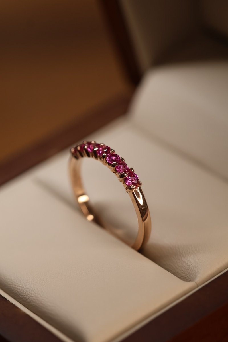 Media Churumbela en Oro Rosa 14k con Rodolita Mod.15949 Talla - 6.5 - Mouty Joyería