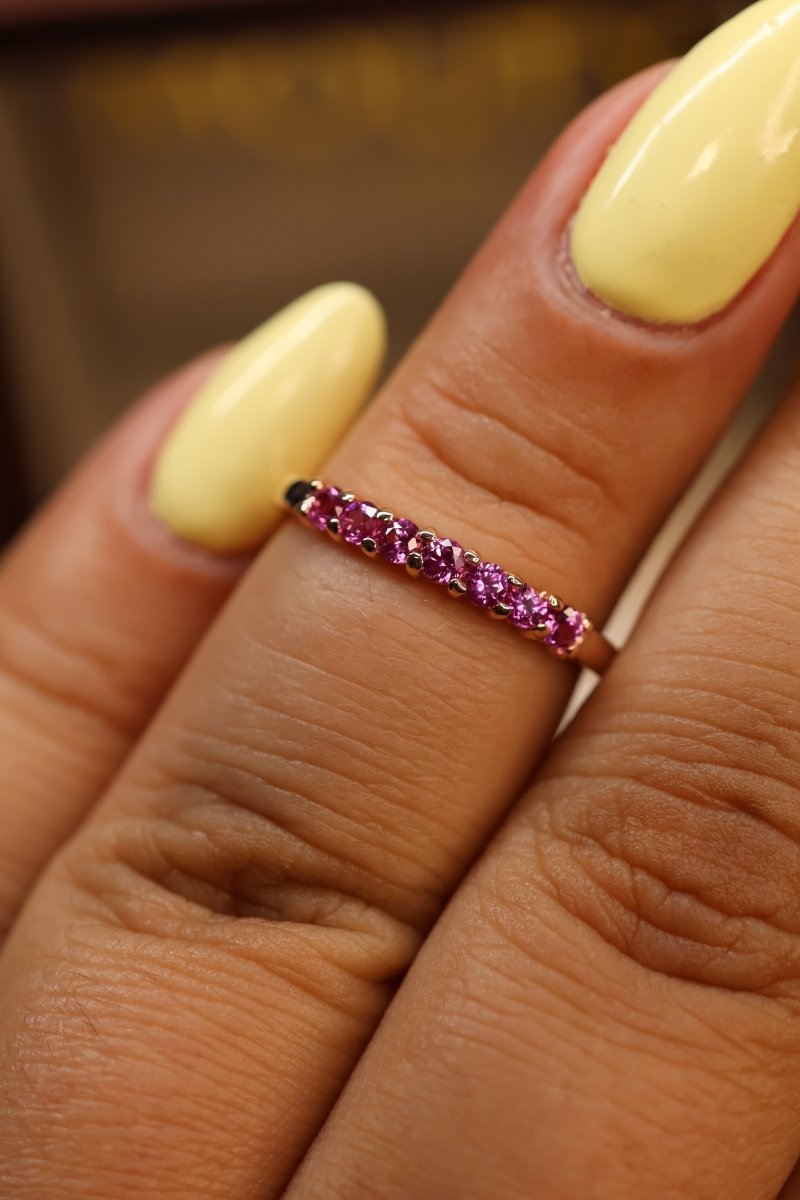 Media Churumbela en Oro Rosa 14k con Rodolita Mod.15949 Talla - 6.5 - Mouty Joyería