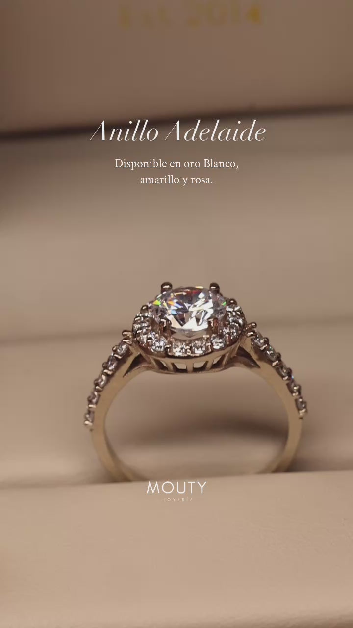 Anillo Adelaide en oro blanco 14k con circonias
