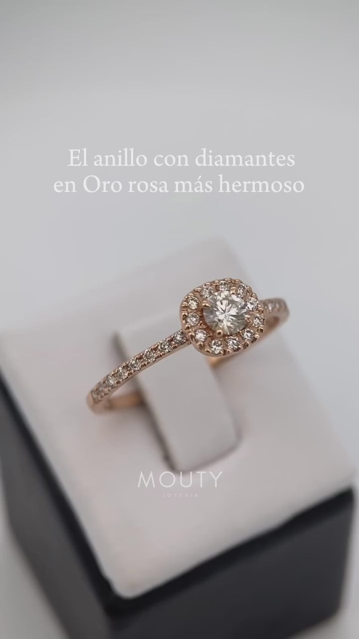 Anillo en oro rosa 14k con diamantes naturales .21 L .21 cts Mod: OF1692