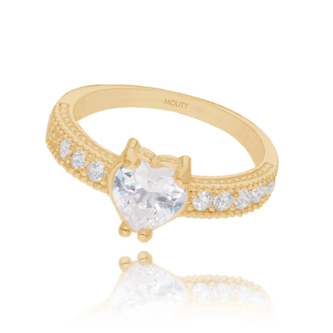 Anillo Fanny en Plata con Baño de Oro Amarillo con Circonia Blanca
