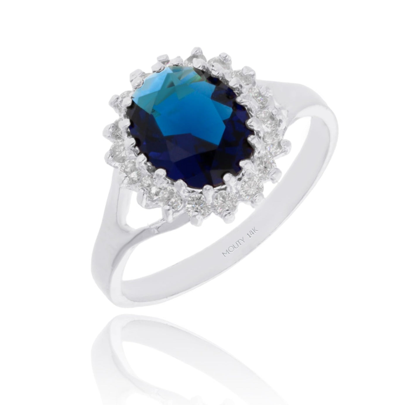 Anillo Renata en Oro Blanco 14k con Circonia Azul (Lady Di)