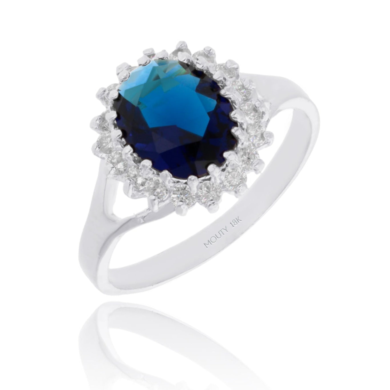 Anillo Renata en Oro Blanco 18k con Circonia Azul (Lady Di)