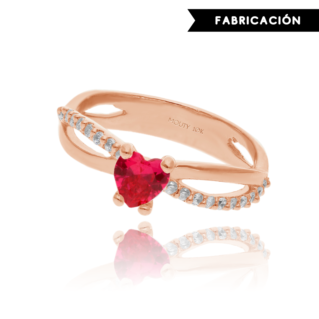 Anillo Lenn en Oro Rosa 10k con Circonia roja