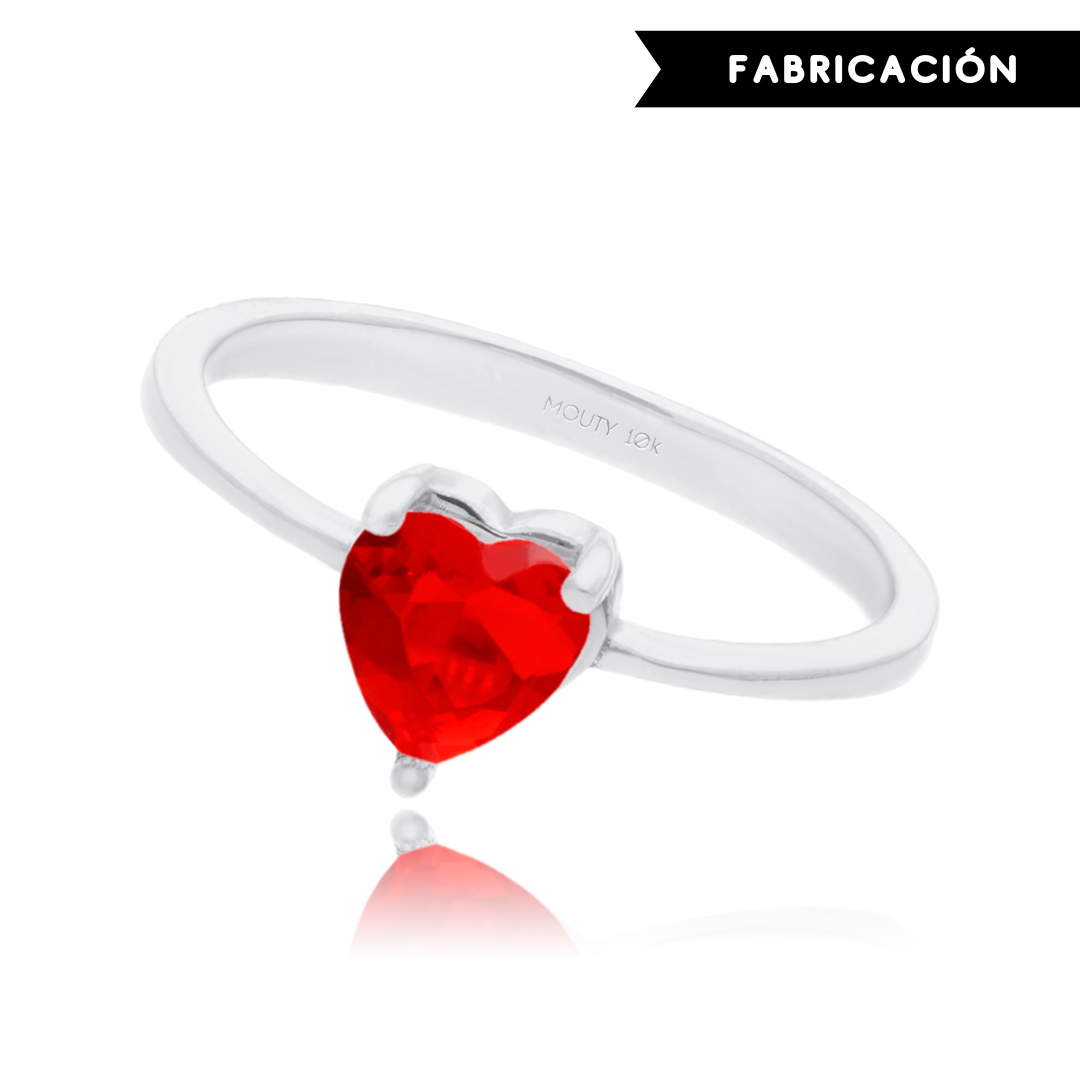Anillo Zara en Oro Blanco 10k con Circonia Roja