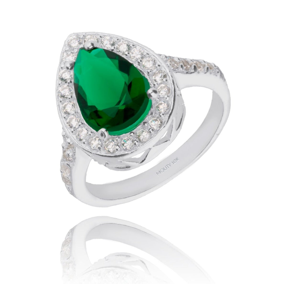Anillo Polet en Oro blanco 10k con Circonia Verde inspirado en Hurrem