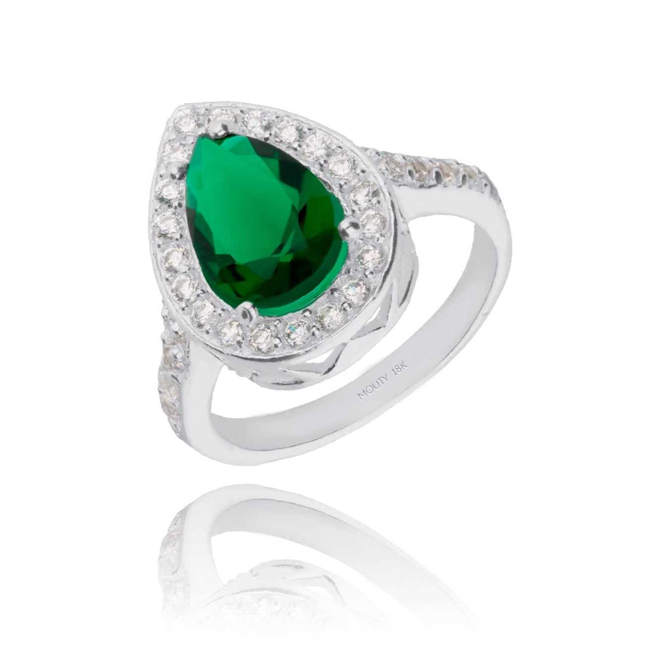 Anillo Polet en Oro blanco 18k con Circonia Verde inspirado en Hurrem
