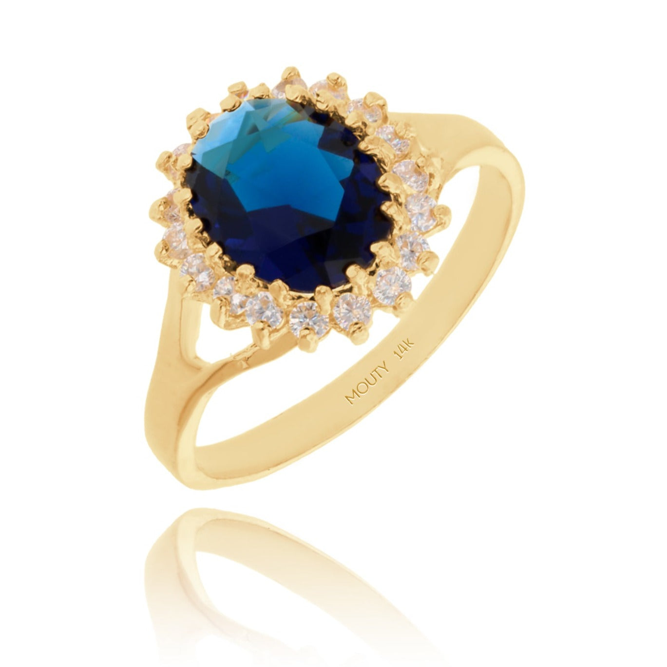 Anillo Renata de Oro amarillo 14k con Circonia Azul (Lady Di)
