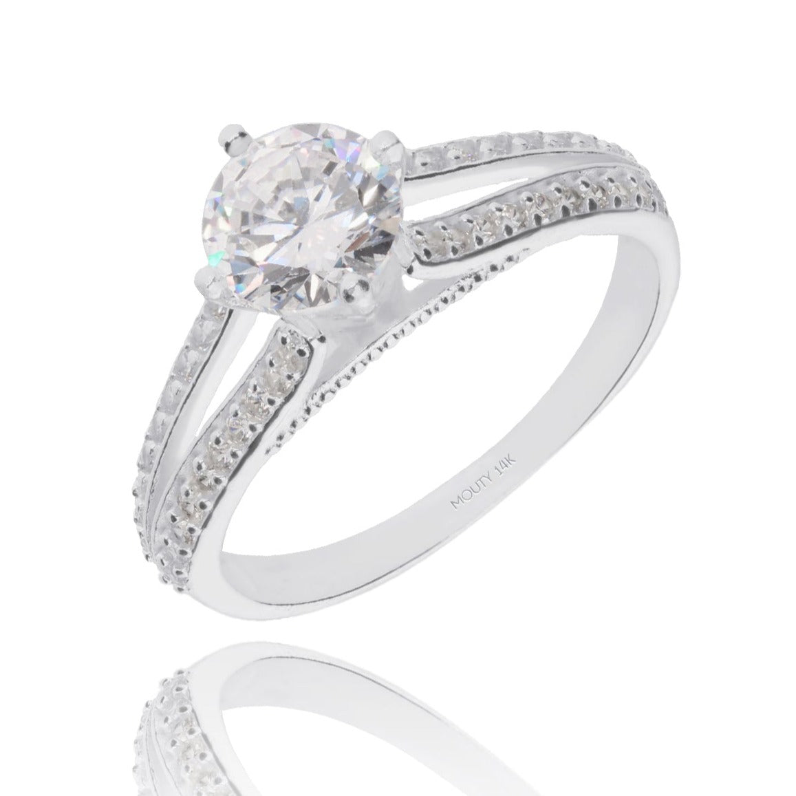 Anillo Lewis en Oro blanco 14k con circonias