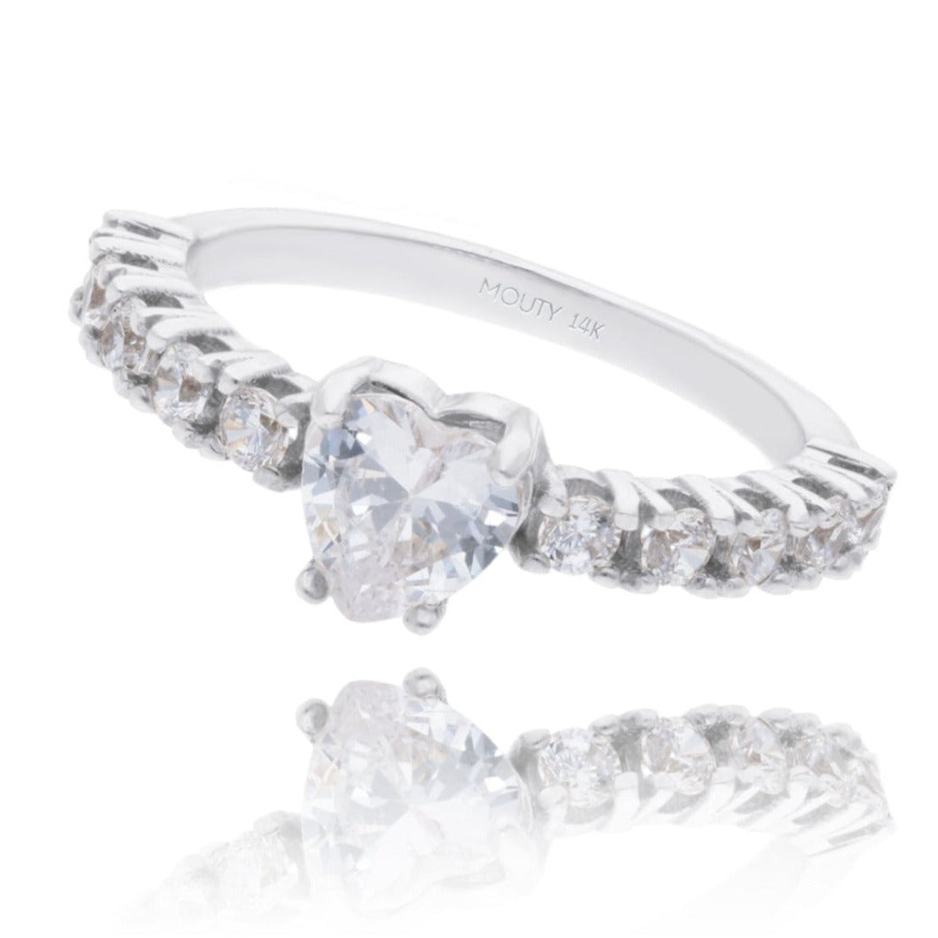 Anillo Amour en Oro blanco 14k con Circonias