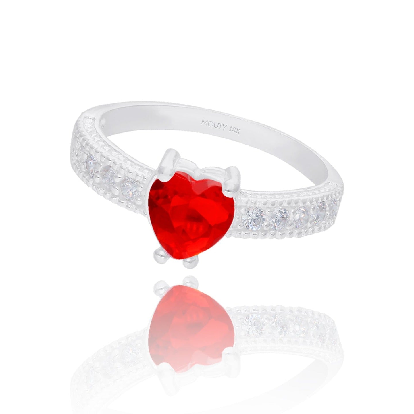 Anillo Fanny en Oro blanco 14k con Circonia Roja