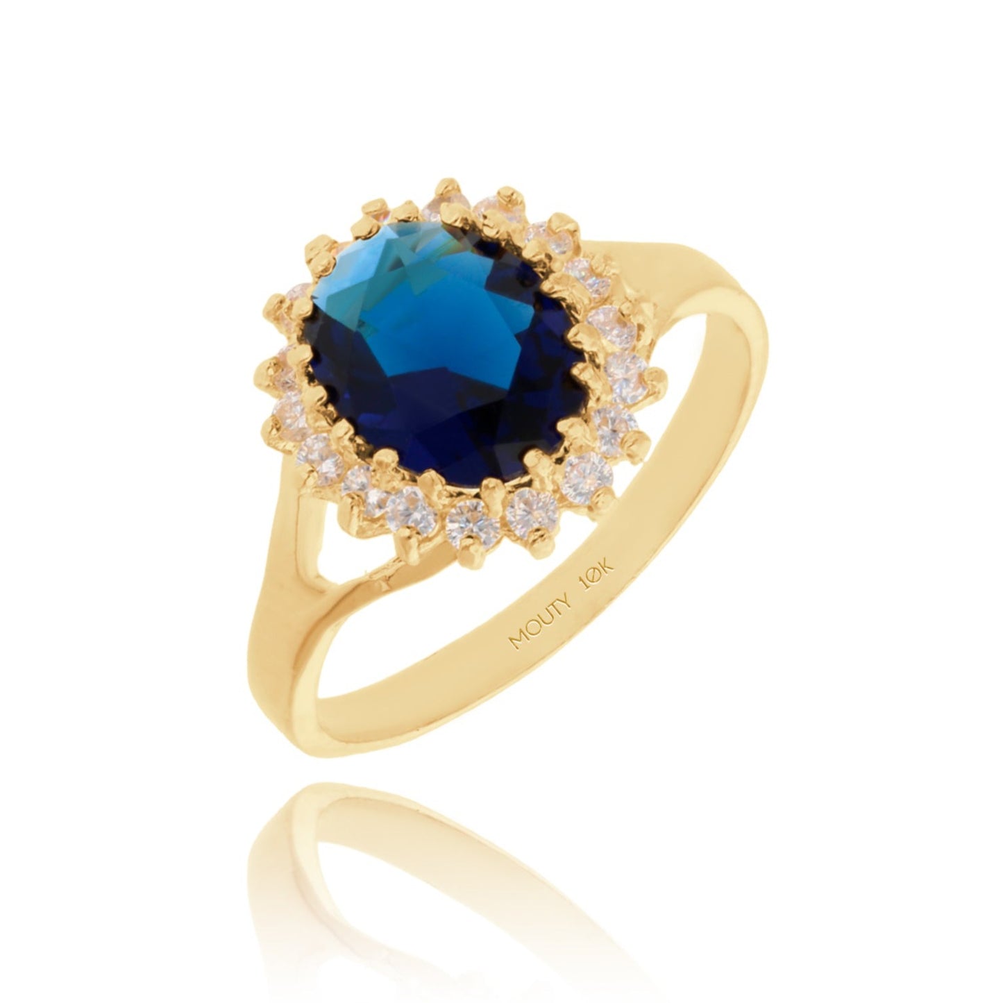 Anillo Renata de Oro amarillo 10k con Circonia Azul (Lady Di)