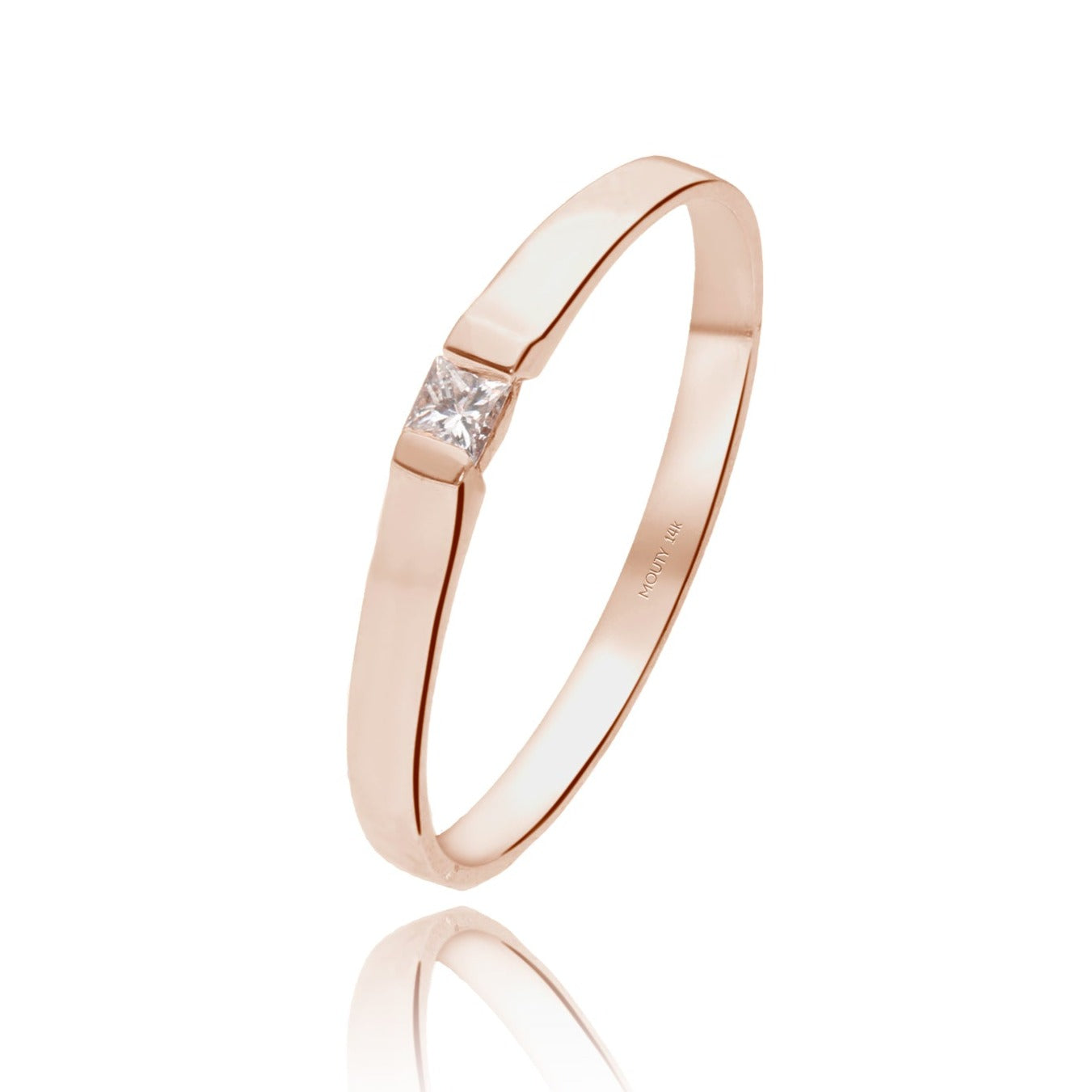 Anillo en oro rosa 14k con diamante natural .05cts Mod: OF1269
