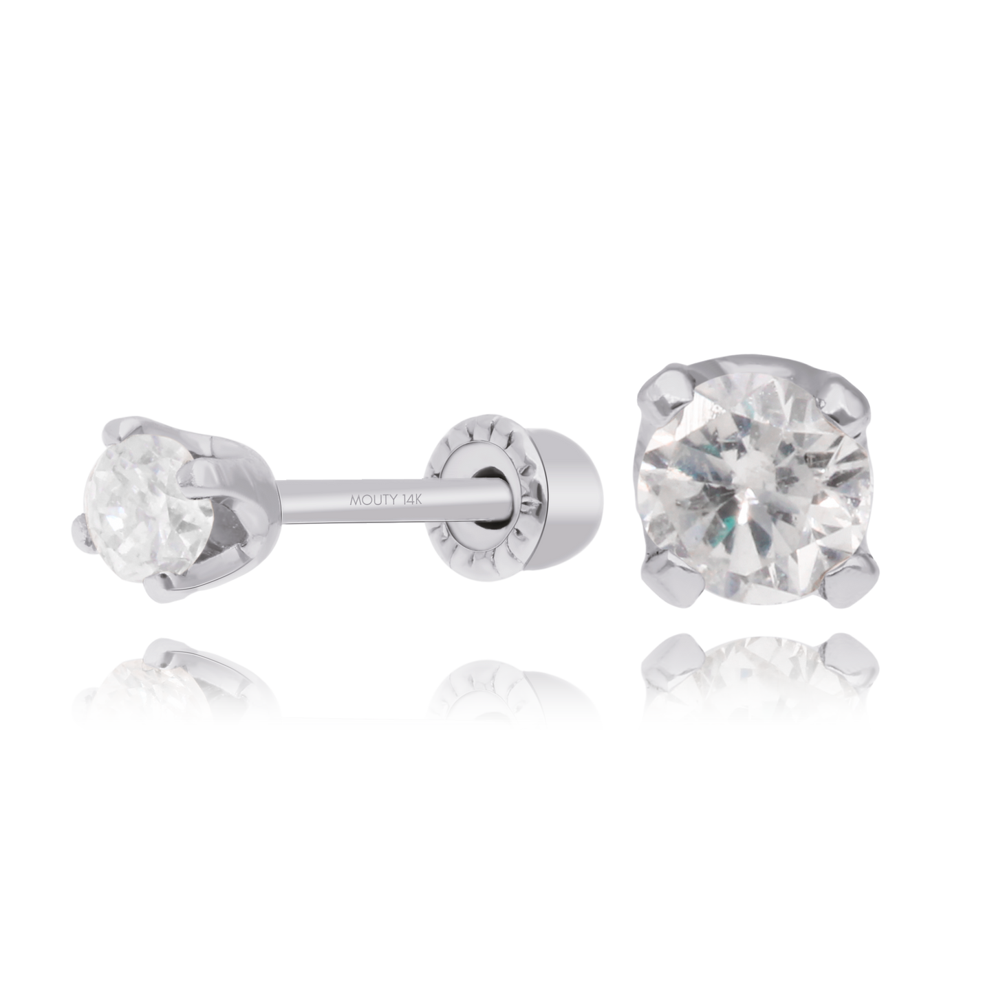 Aretes Broqueles Oro Blanco Solido 14k Con Diamante .06 Ct