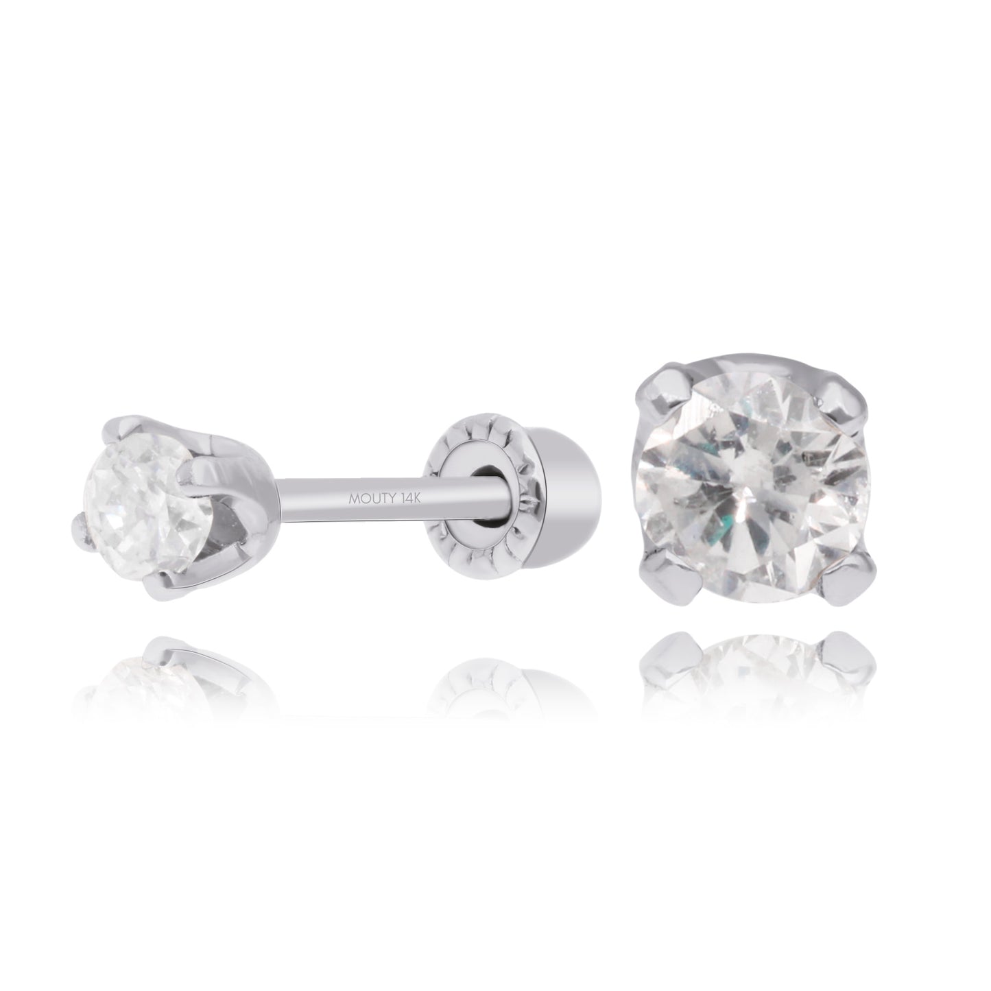 Aretes Broqueles Oro blanco Solido 14k Con Diamante .10 Ct
