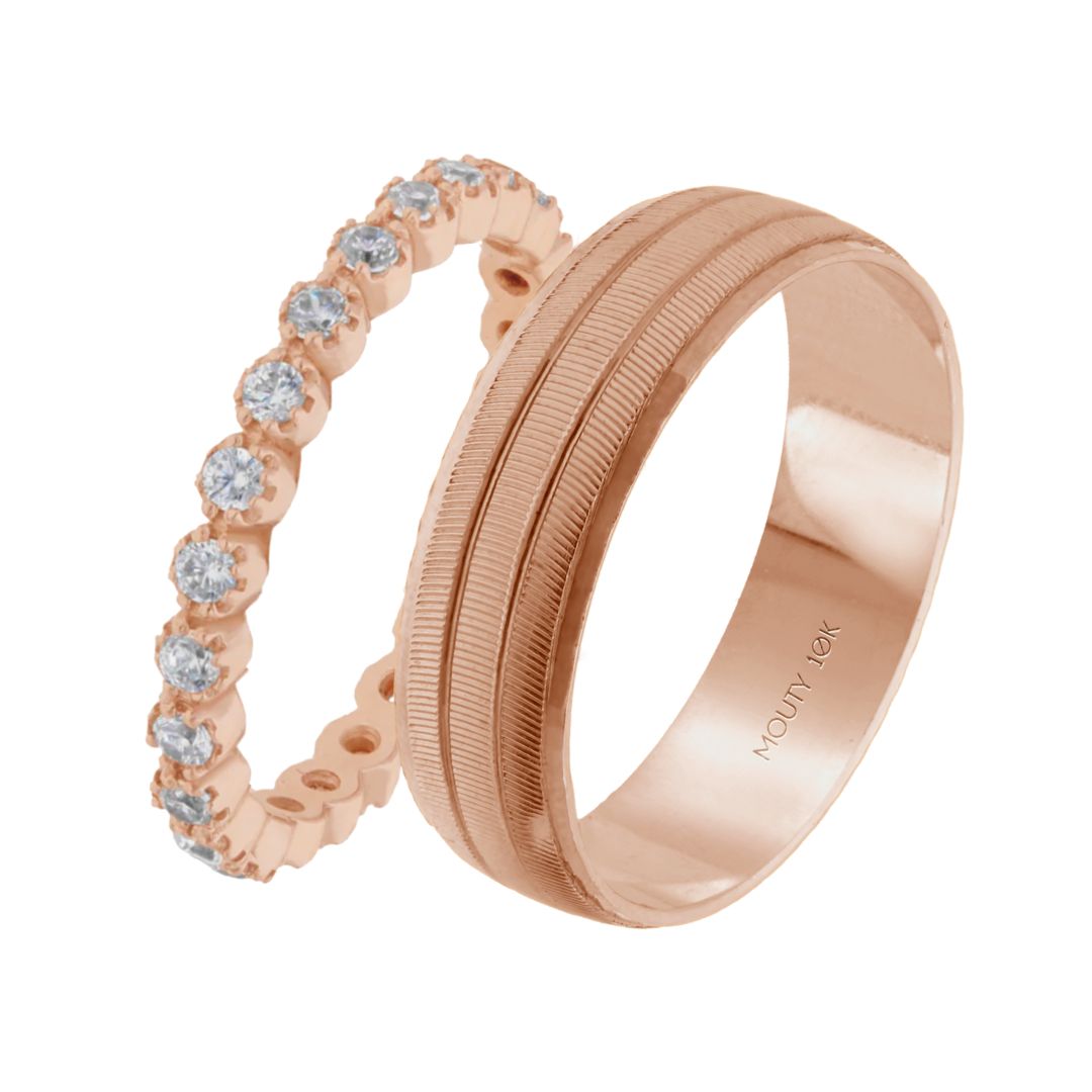 Duo de Anillos Leah-Ethan en oro rosa 10k con Circonias