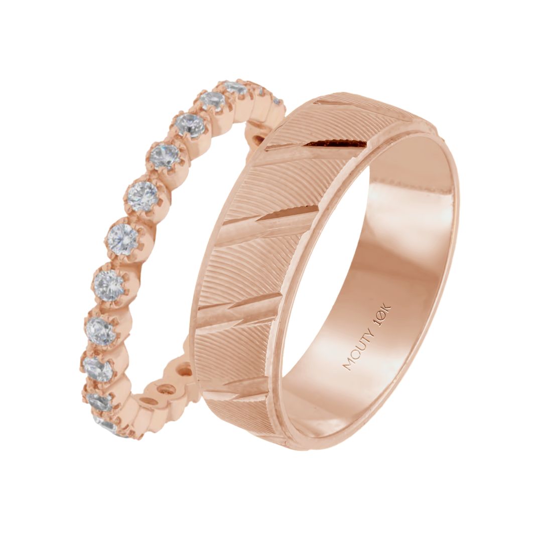 Duo de Anillos Leah-Richard en oro rosa 10k con Circonias