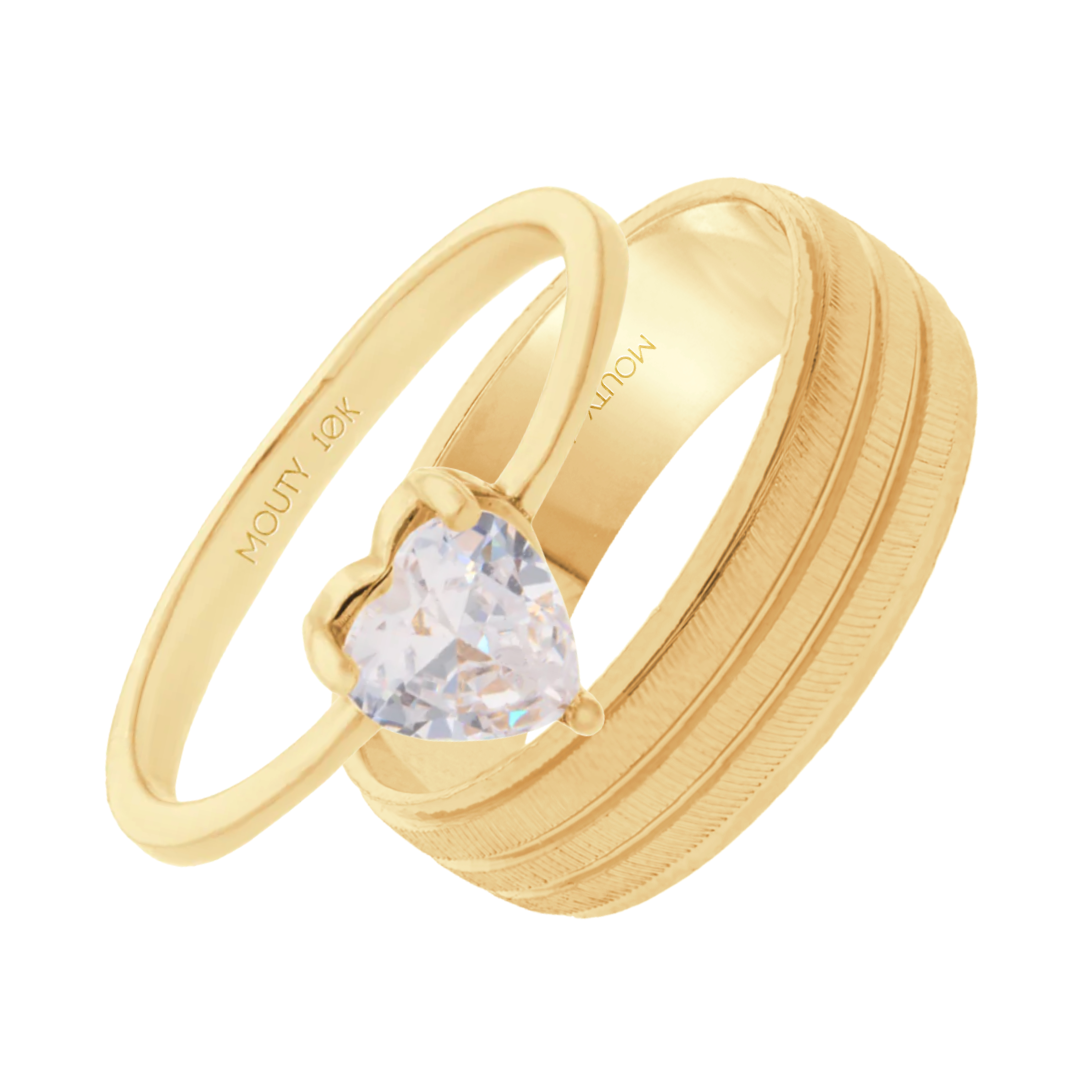 Duo de Anillos Zara-Ethan en oro amarillo 10k con Circonias