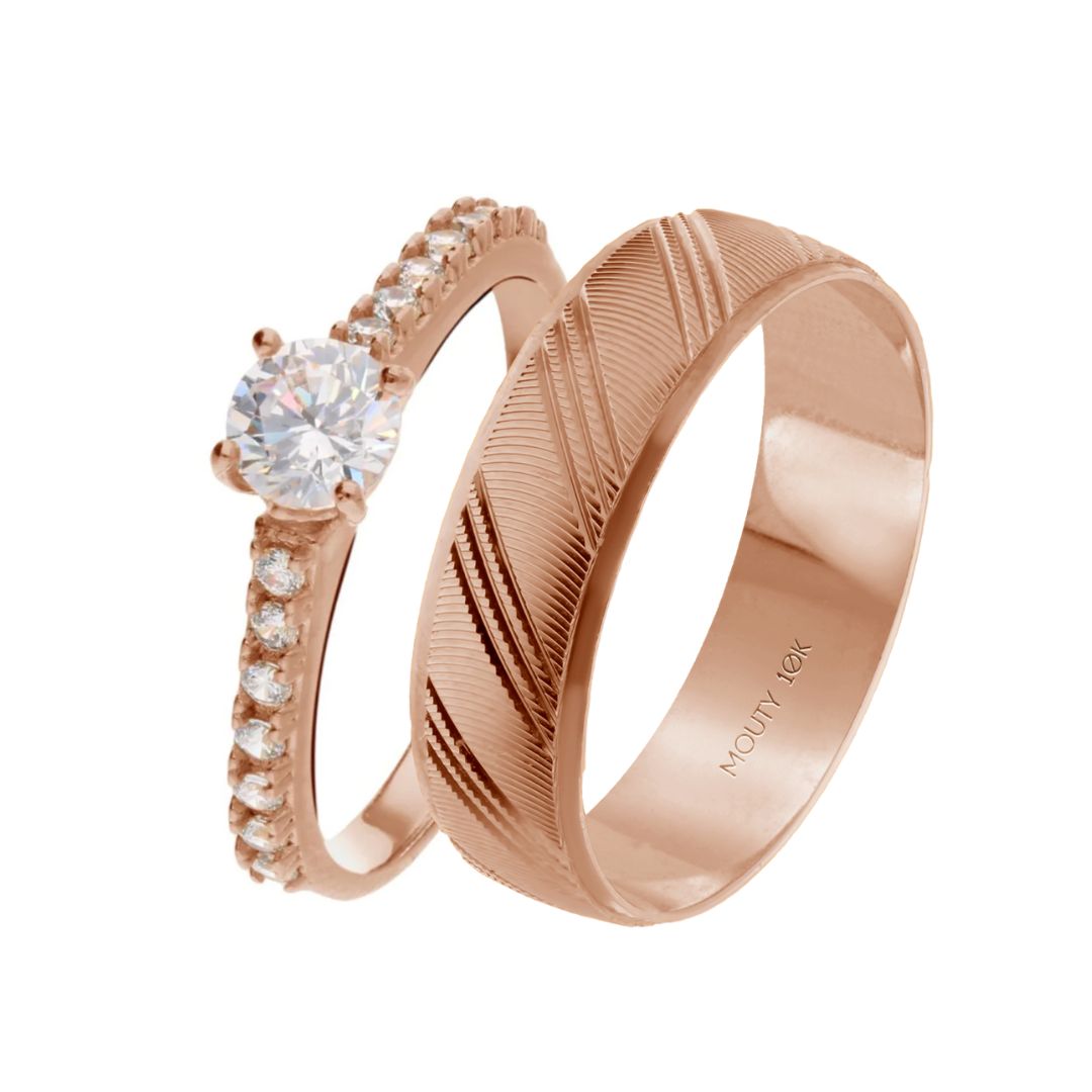 Duo de Anillos London-Milan en oro rosa 10k con Circonias