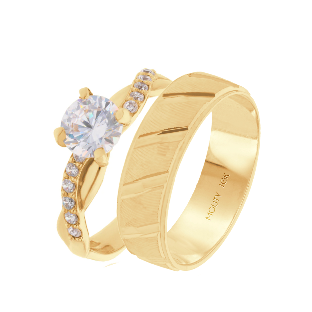 Duo de Anillos Charlize-Richard en oro amarillo 10k con Circonias