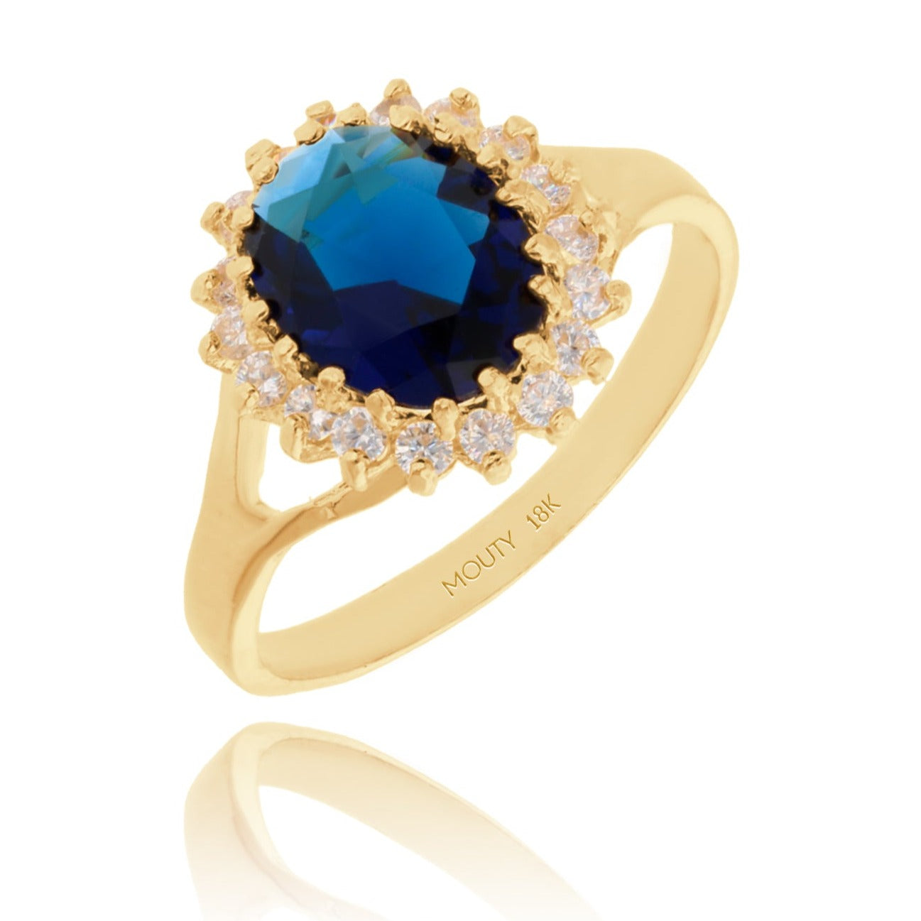 Anillo Renata de Oro amarillo 18k con Circonia Azul (Lady Di)