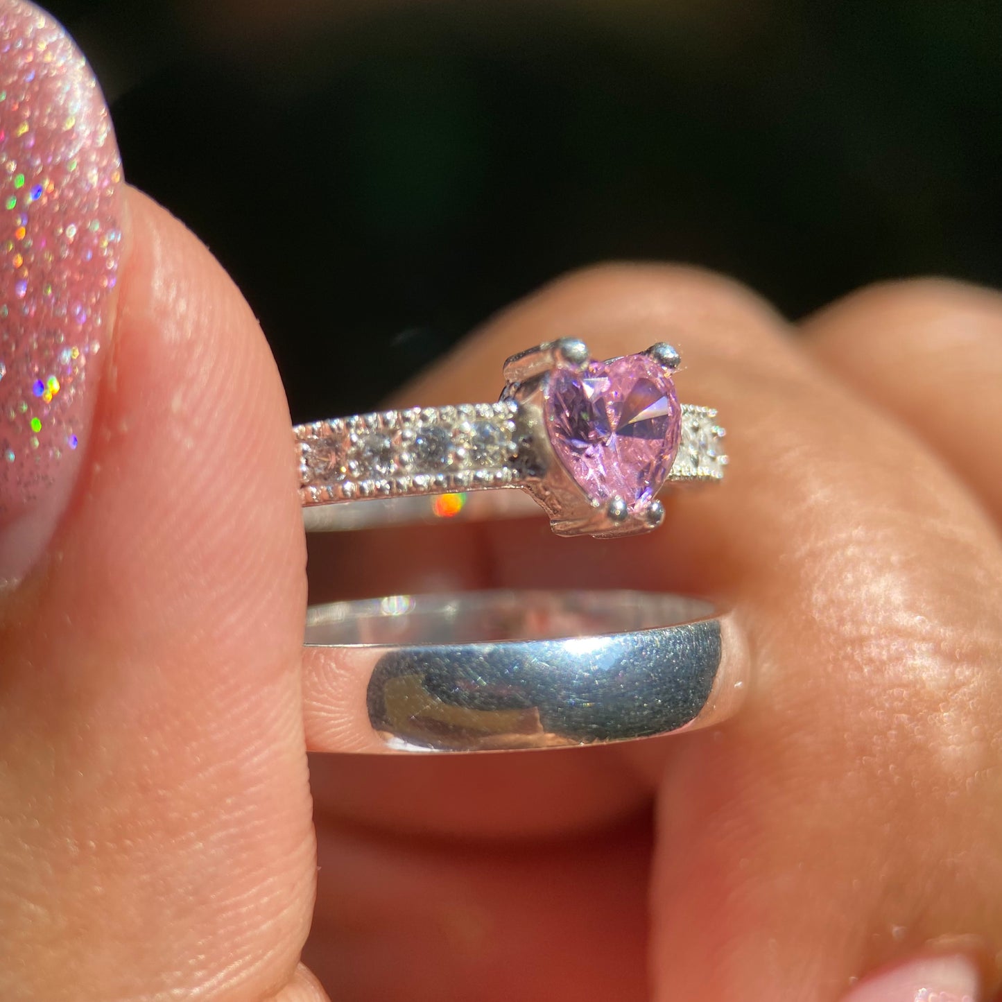 Dúo de Anillos Julian-Fanny en Plata con Circonia Rosa