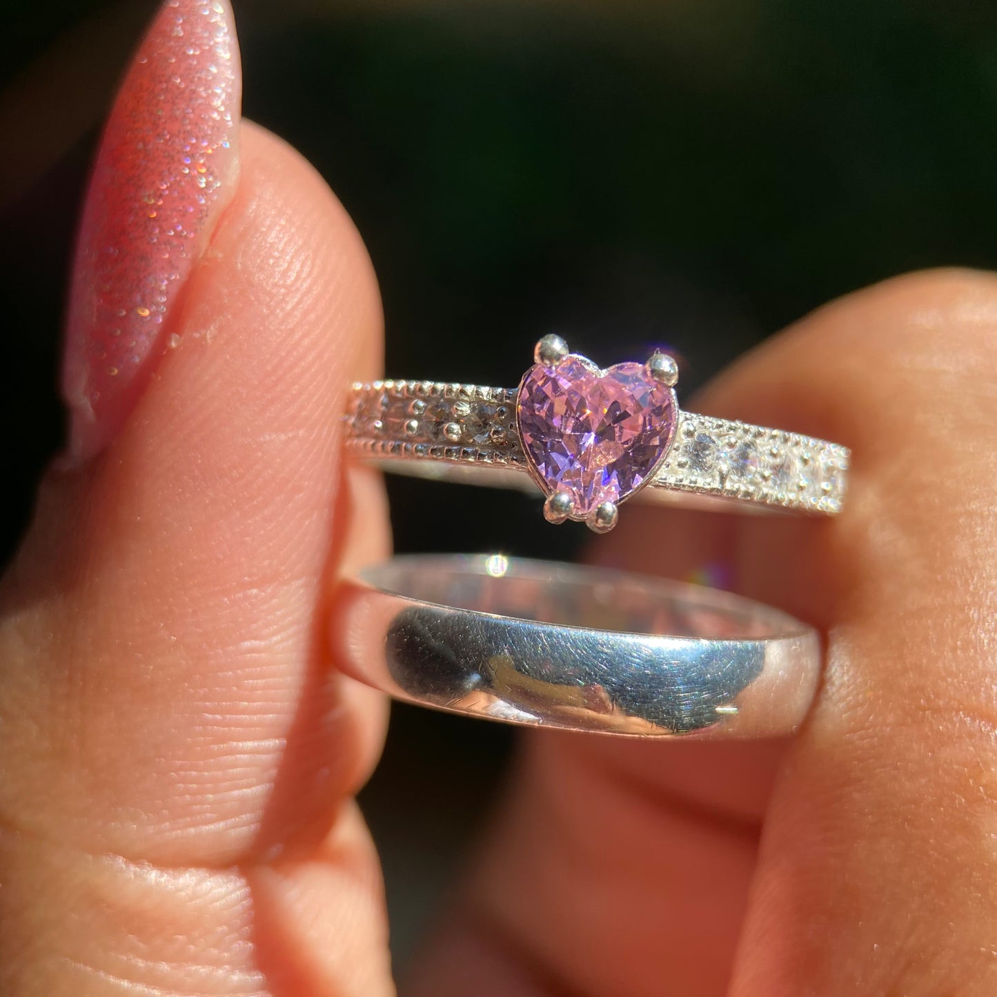 Dúo de Anillos Julian-Fanny en Plata con Circonia Rosa