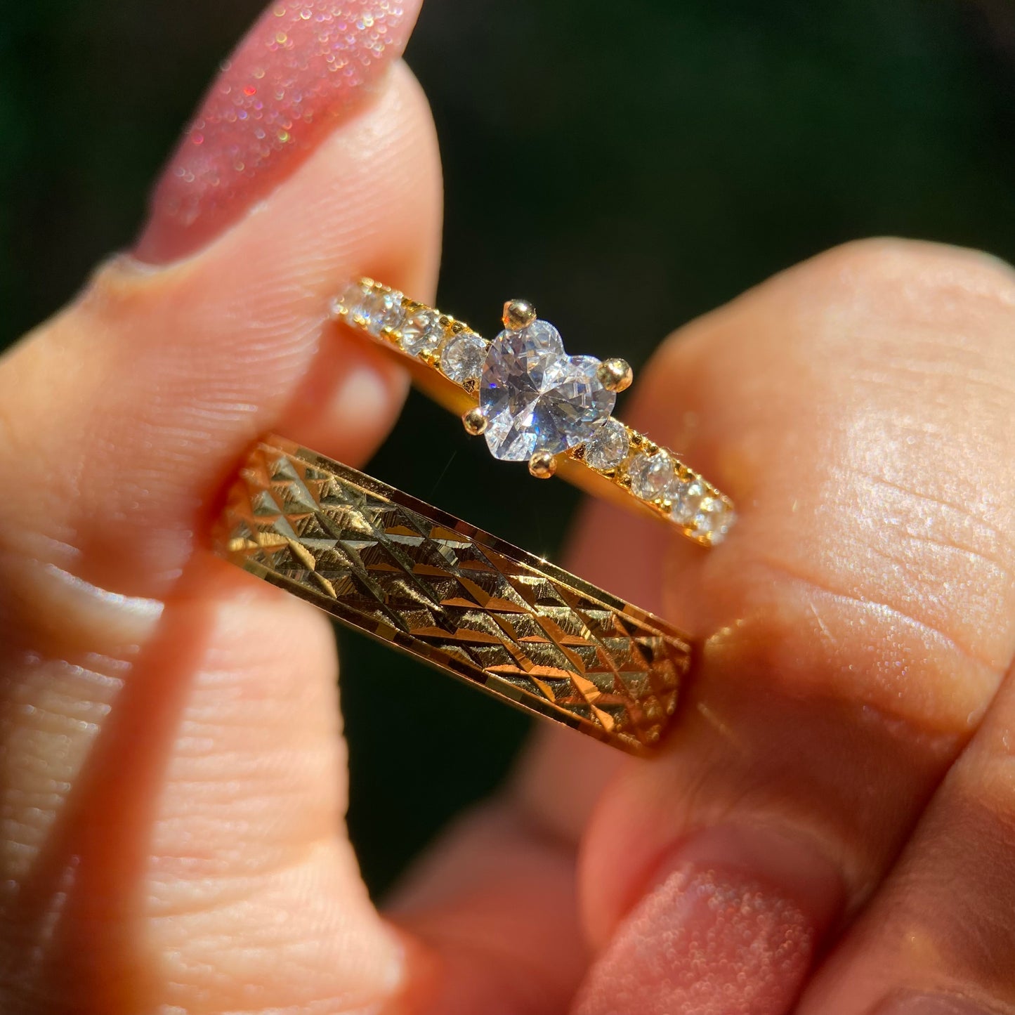 Dúo de Anillos Mateo-Amour en Plata con Baño de Oro Amarillo