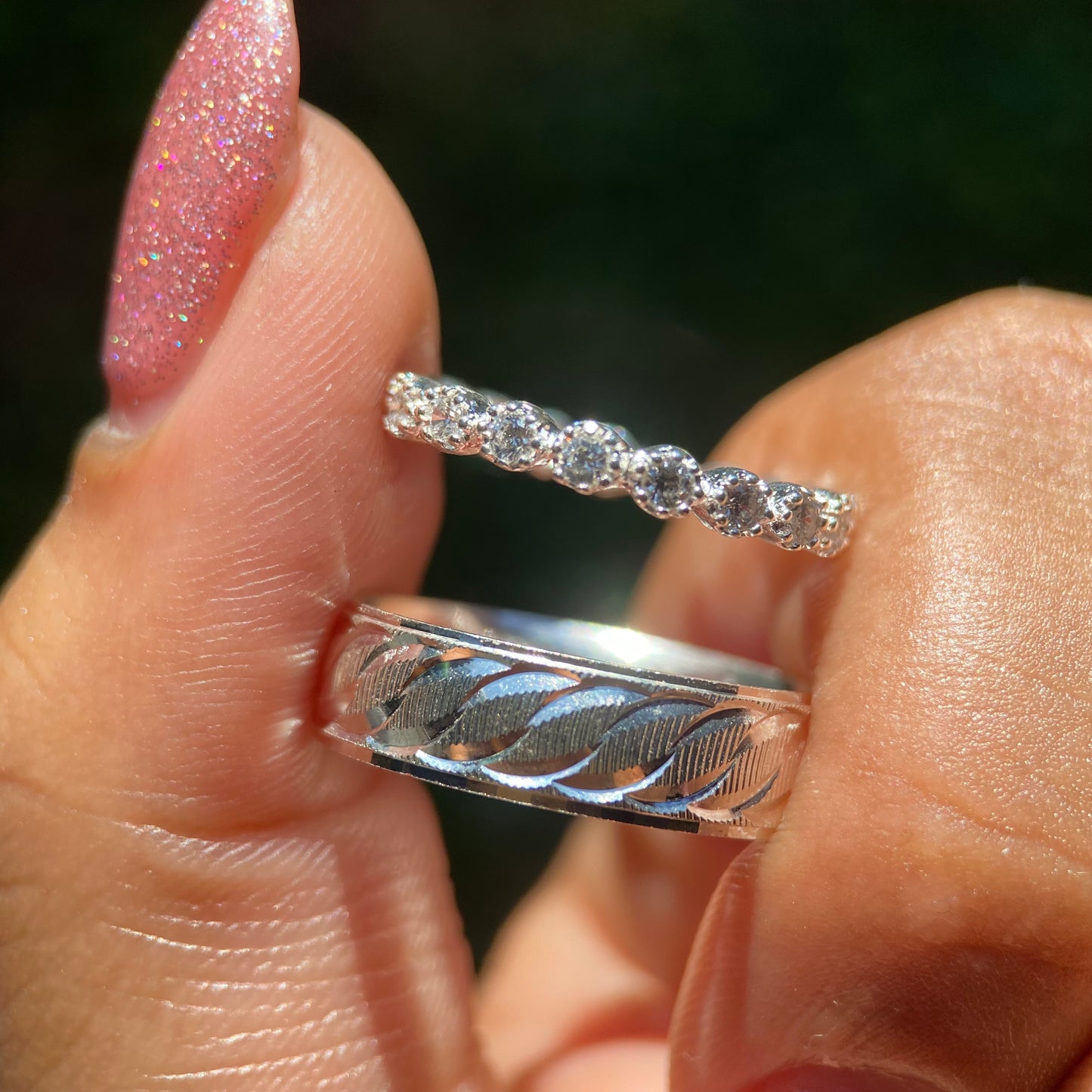 Dúo de Anillos Edward x Leah en Plata con Circonias