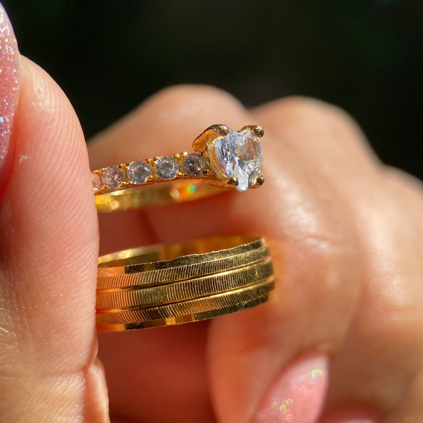 Dúo de Anillos Ethan-Amour en Plata con Baño de Oro Amarillo
