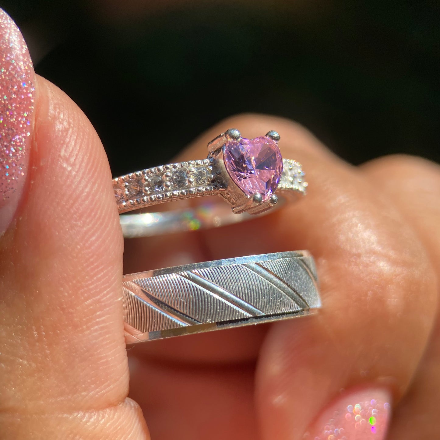 Dúo de Anillos Richard-Fanny en Plata con Circonia Rosa