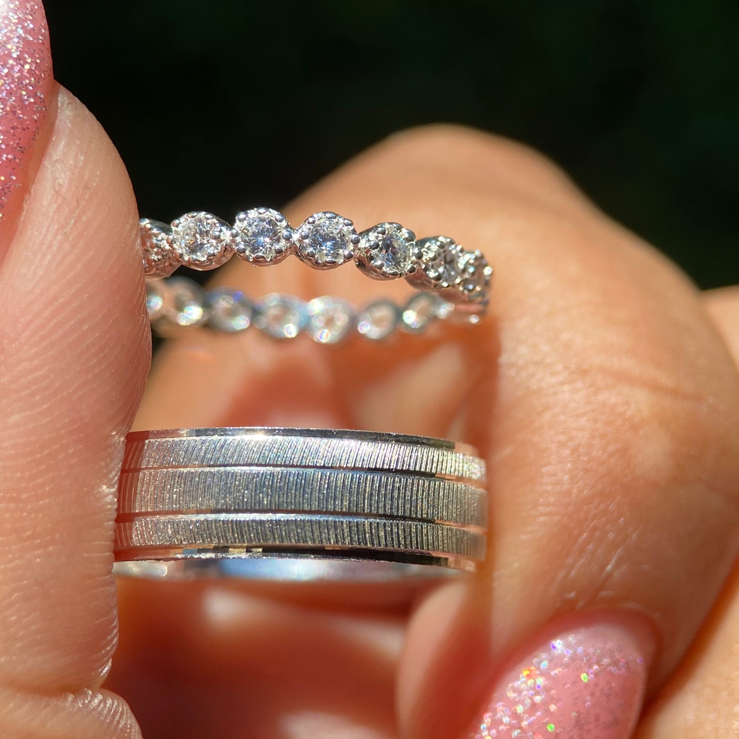 Dúo de Anillos Leah-Ethan en Plata con Circonias